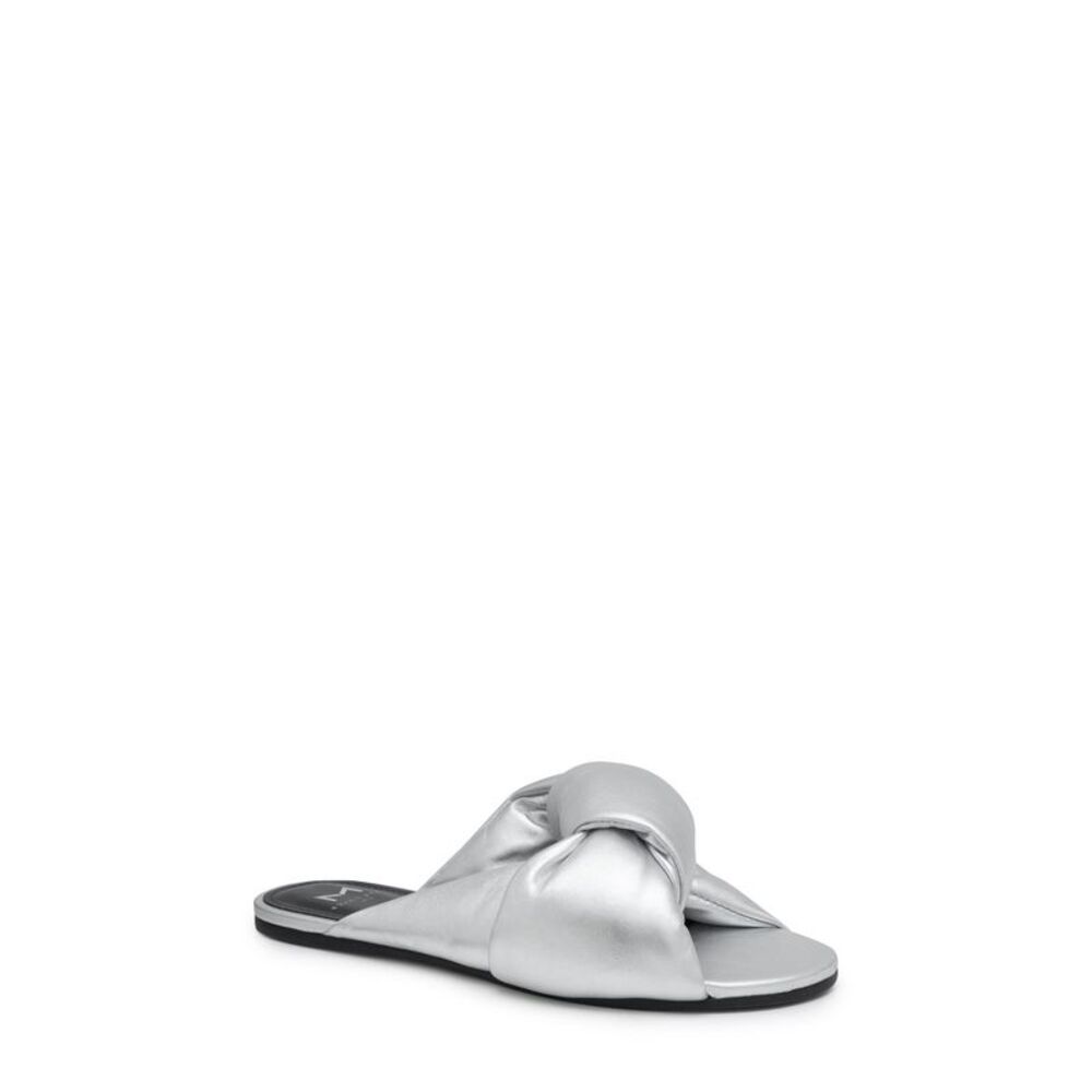 MARC FISHER Womens Silver Upper Olgalia Toe Slip On Leather Slide Sandals 5.5 M